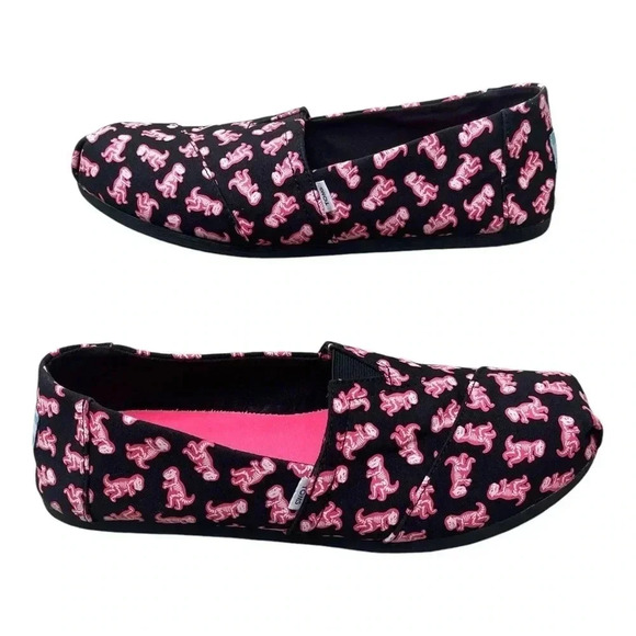 Toms Alpargata Black Pink Glow in the Dark Dinosaur Slip On Shoes Women size 9 - Picture 1 of 14
